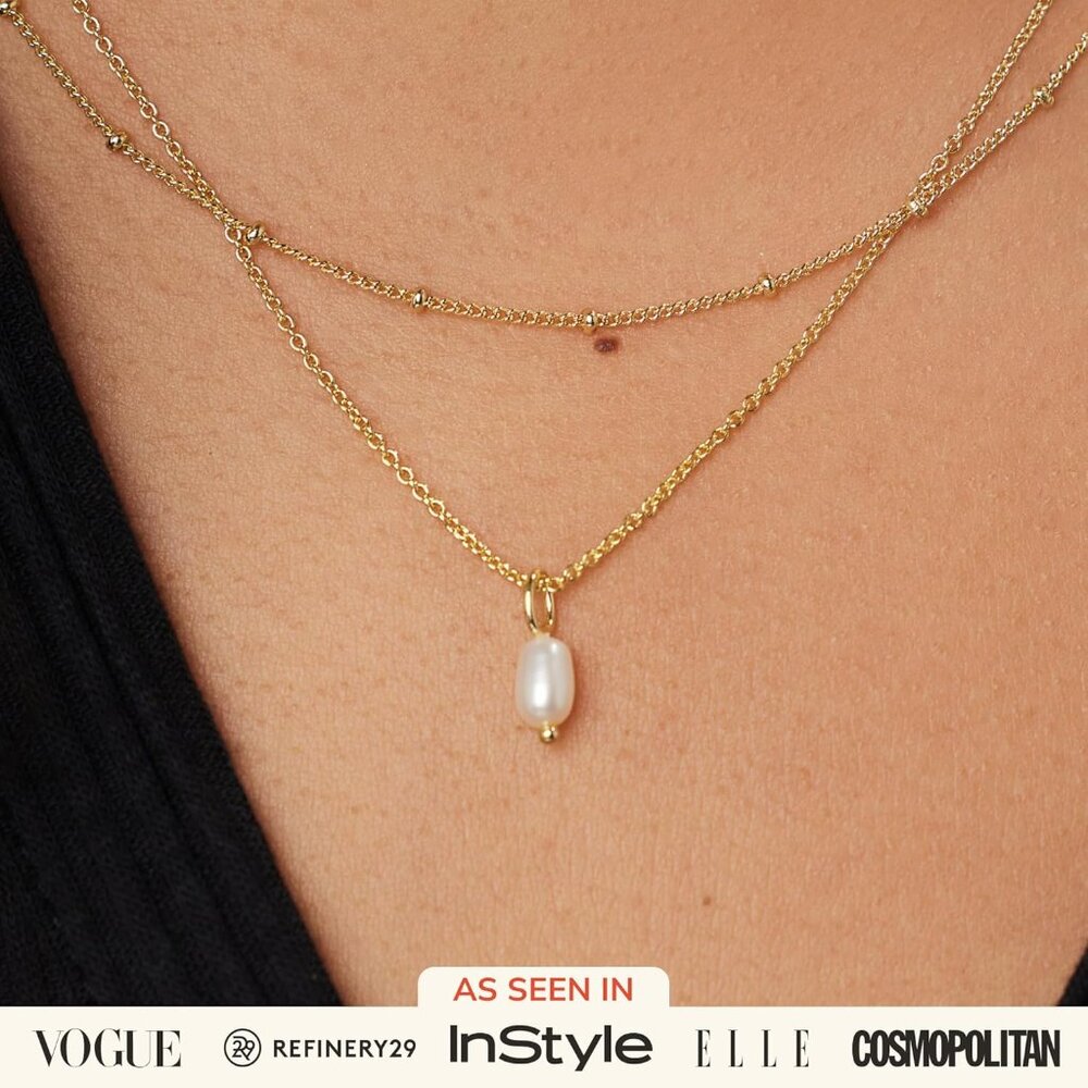 Women’s 14K Gold Plated Layered Necklace Set with Freshwater Pearls - Hypoallerg - Picture 2 of 7